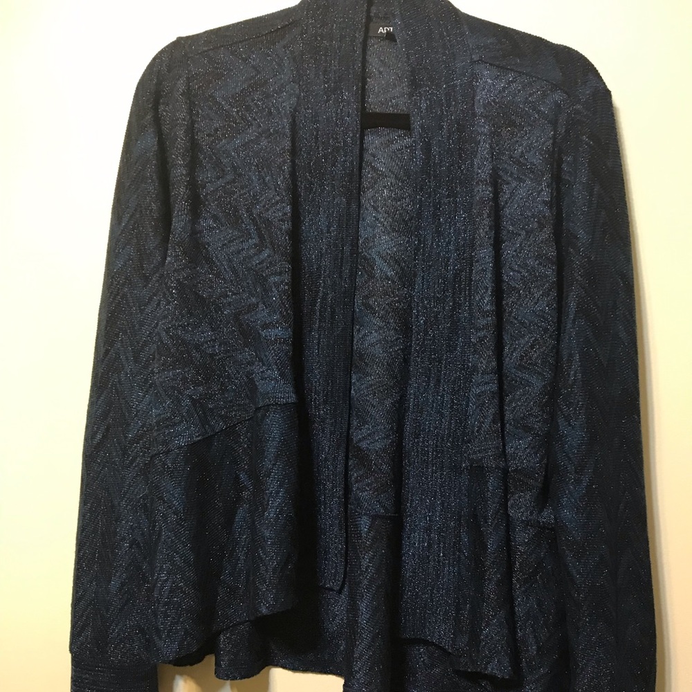 Open cardigan blue with silver metallic threads